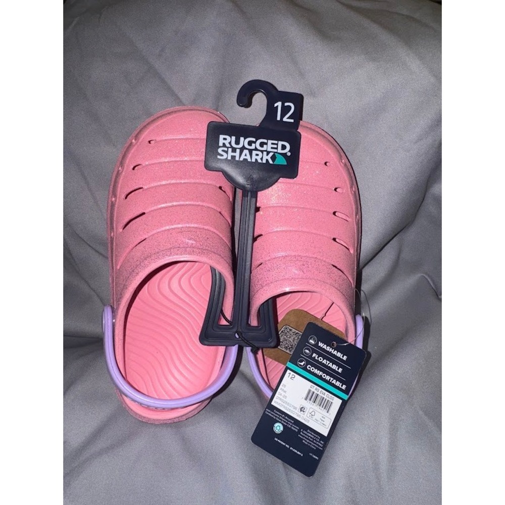 Rugged Shark Kids GT RS EVA Clog Pink Glitter Purple Strap Size 12 NEW